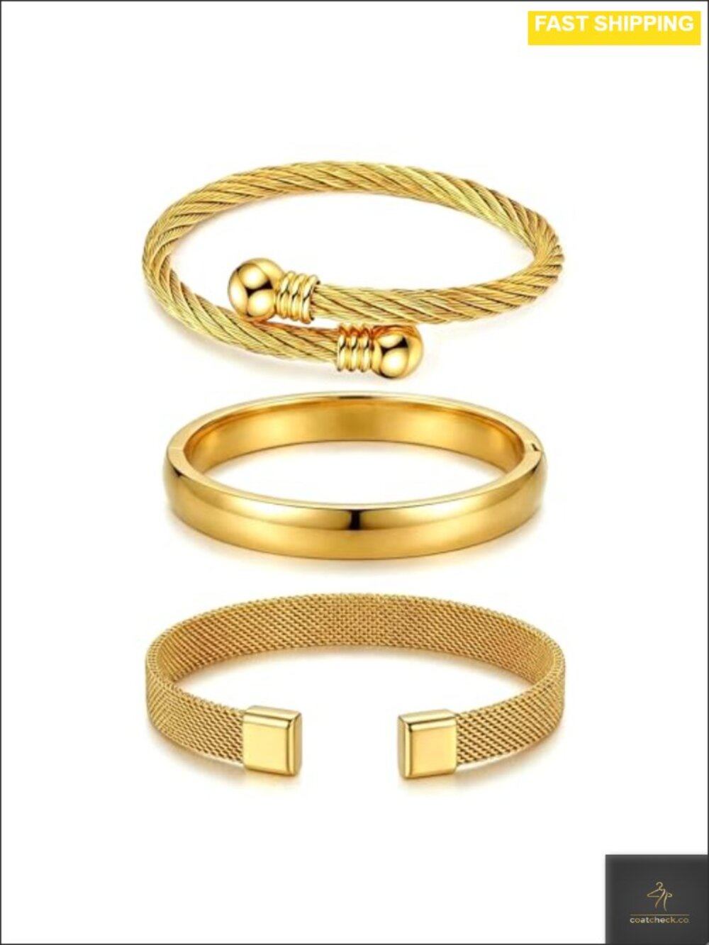 18K Gold Plated Stainless Steel Cuff Bracelet Set for Women Stackable Bangles